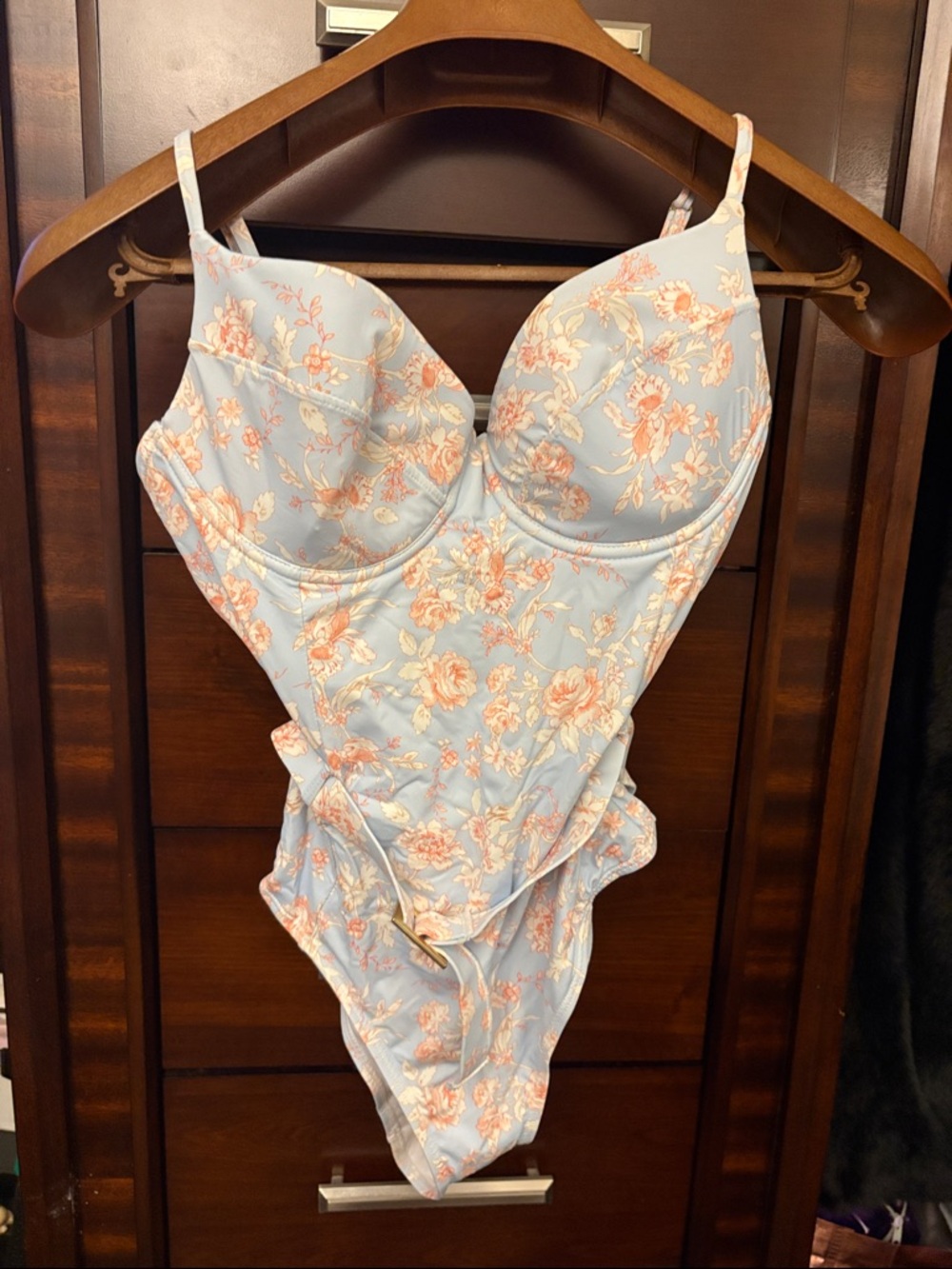 WeWoreWhat Floral One-Piece Swimsuit in Light Blue and Peach